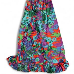 Vintage Purple Floral Ruffle Swim Sarong with Bright Multicolor Print